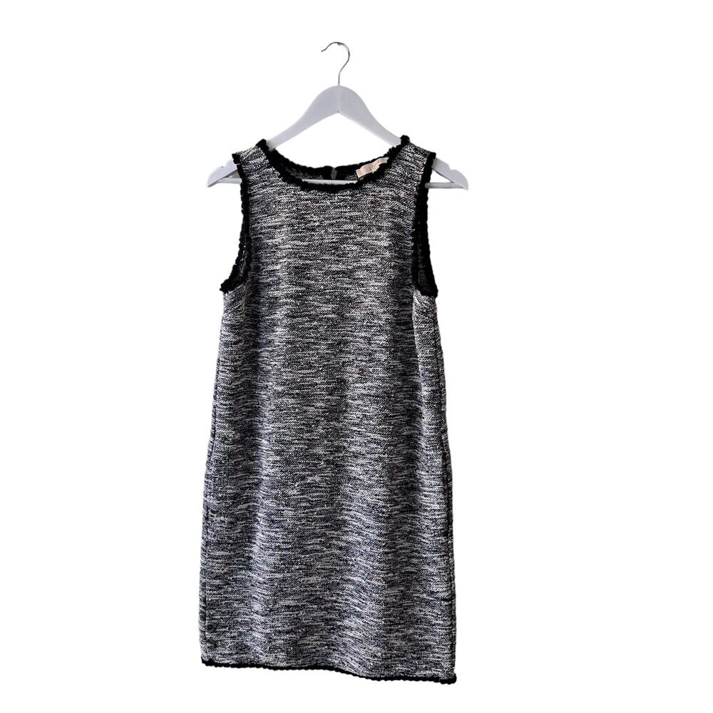 Loft Black, Beige & Pink Textured Sleeveless Crewneck Sheath Dress w Fringes - M